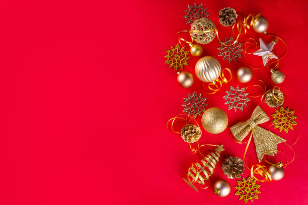 istock Luxury gold Christmas New Year on red background 1451278269