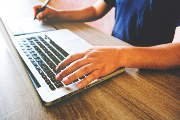 istock high angle view of a designer desk 1451281640