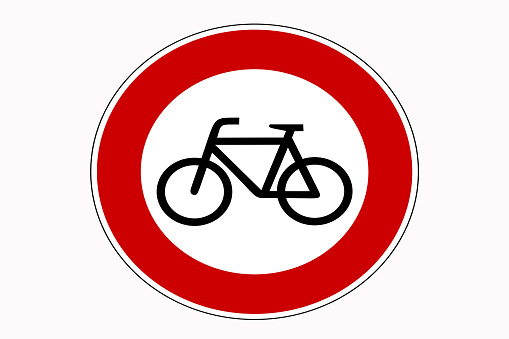 Red Bicycle Traffic sign, white on the background.