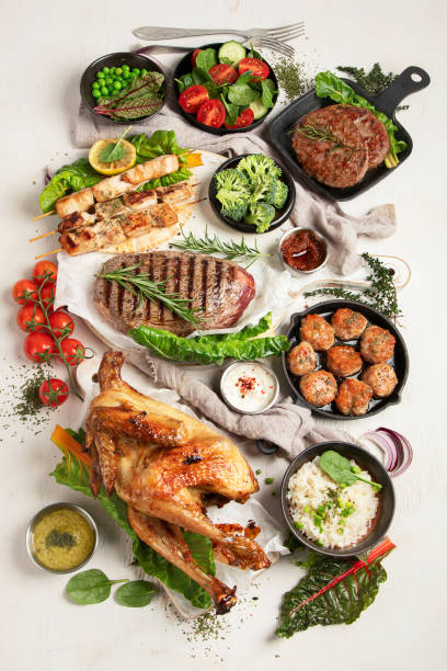 istock Assortment of healthy cooked meat. 1451295773