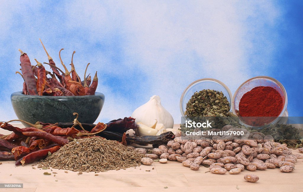 Granos y las especias de las comidas - Foto de stock de Ajo libre de derechos