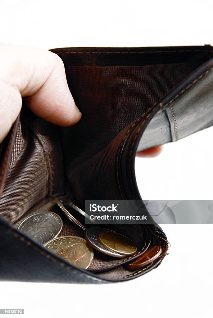 empty wallet with coins hand holding a wallet with coins Bankruptcy Stock Photo