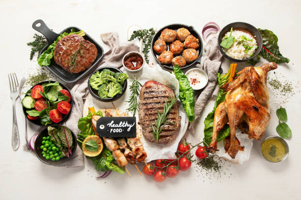istock Assortment of healthy cooked meat. 1451302087