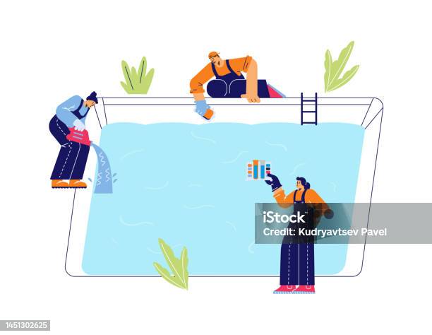 Pool Cleaner Graphics Emblem Or Banner For Pool Cleaning Service Flat Vector Illustration ...