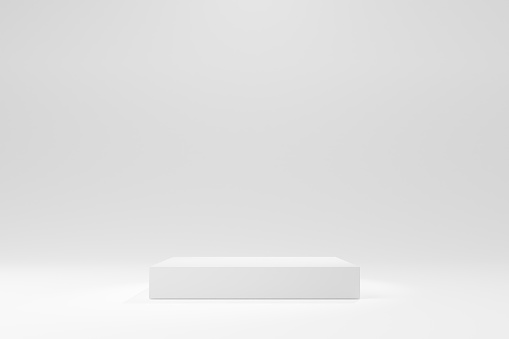 Simple white square podium product display stand stock 3D illustration background