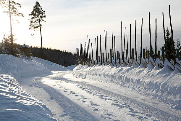 Winter, Snow and Fence stock photo