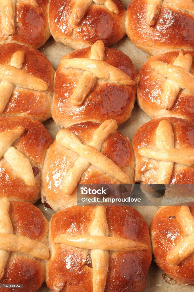 batch buns Hor cross buns straight from the oven Baked Stock Photo