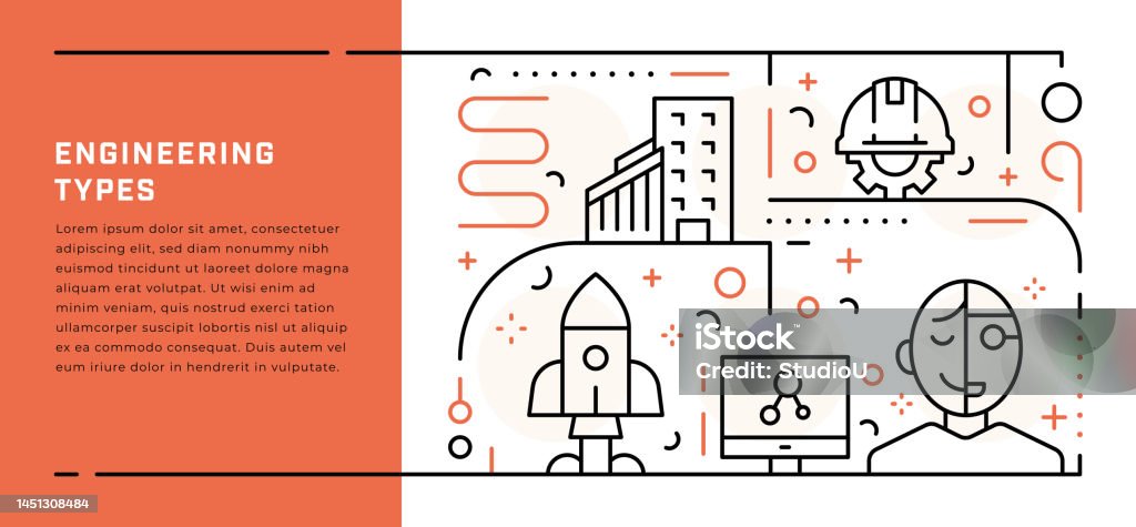 Engineering Types Web Banner Template With Thin Line Illustrations ...