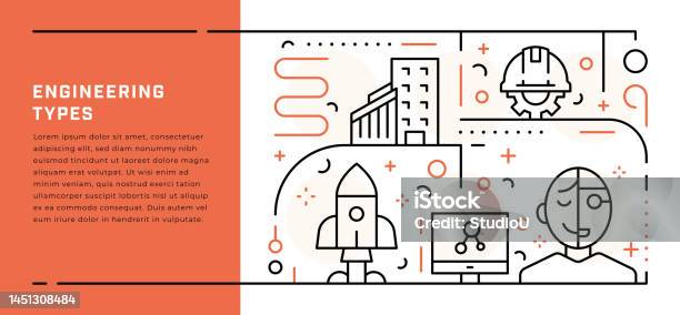 Engineering Class Banner Engineering Types Web Banner Template With Thin Line Illustrations ...
