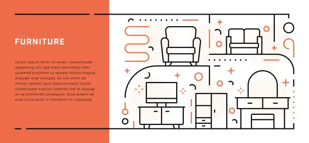 Vector illustration of Furniture Web banner template with thin line illustrations