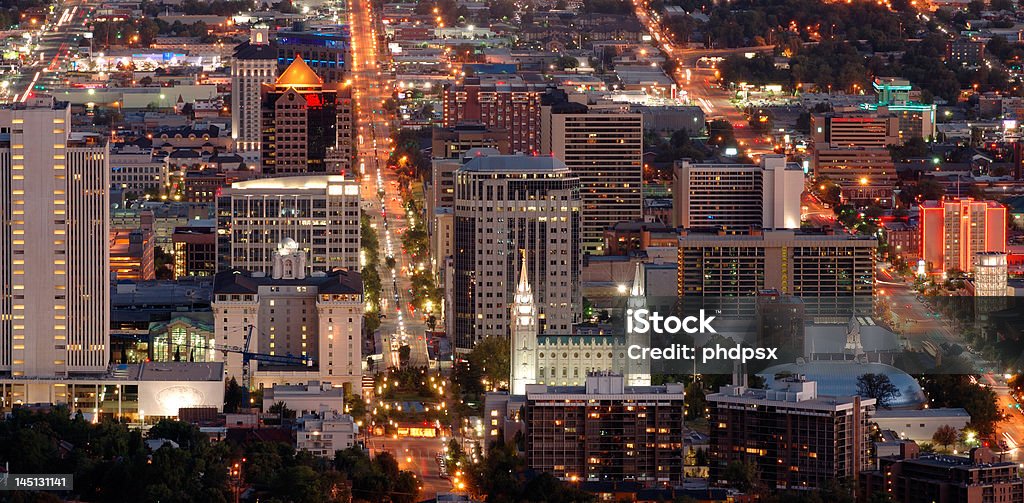 Salt Lake City downtown View of Salt Lake City downtown from Ensign Peak Night Stock Photo