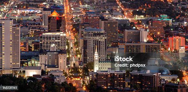 Salt Lake City Downtown Stock Photo - Download Image Now - Night, Salt Lake City - Utah, Aerial View