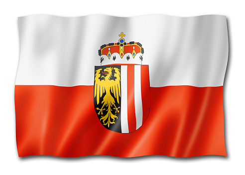 Upper Austrian Land flag, Austria waving banner collection. 3D illustration