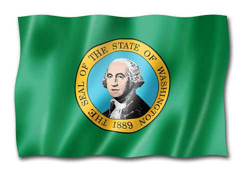 Washington flag, united states waving banner collection. 3D illustration