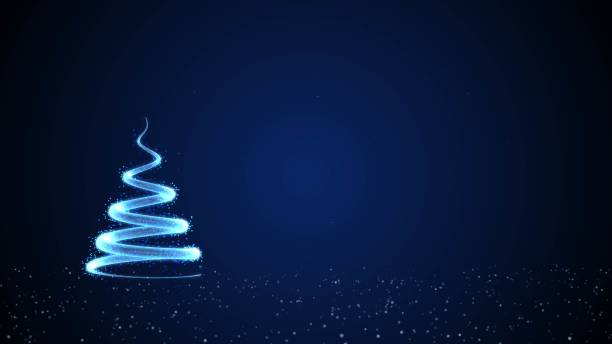 istock Sparkling blue merry Christmas tree with particles 1451314220