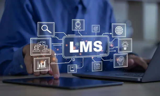 Photo of LMS - Learning Management System for lesson and online education, course, application, study, e learning, knowledge everywhere and every time.LMS icon.