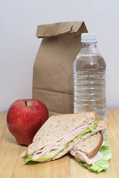 a turquia almoço - bag lunch paper bag water bottle - fotografias e filmes do acervo