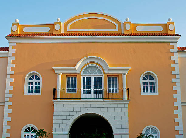 istock Colorful Building Facade in Papaya Color 145131954