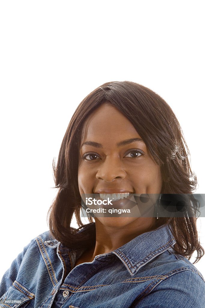 미소 아프리카계 미국인 여성 흰색 바탕에 흰색 배경 - 로열티 프리 아프리카 민족 스톡 사진