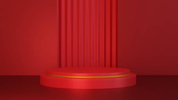 istock Christmas banner with product display. Red podium 3d rendering. 1451326857