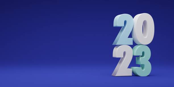 istock 2023 with 3d numbers on light background with Happy New Year concept. 3D rendering. 1451326963