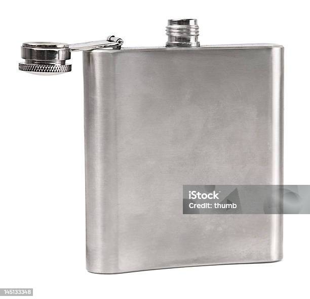 Hip Flask On White Stock Photo - Download Image Now - Accessibility, Alcohol - Drink, Alloy