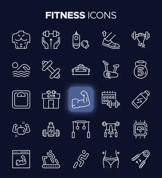 Vector illustration of Fitness Related Icons - Exercise, Workout, GYM and more Symbols