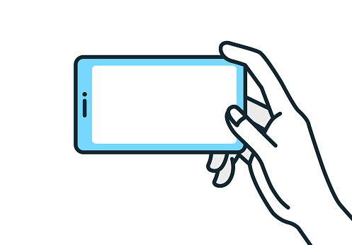 Posed watching a video on a smartphone. Vector illustration.