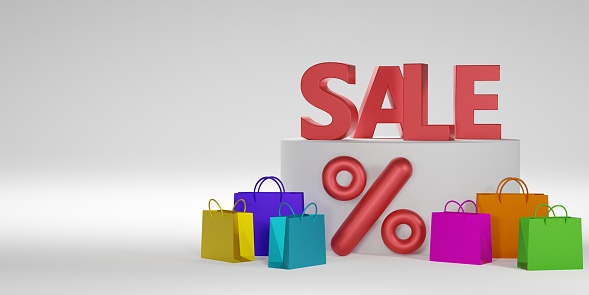 3D rendering. 3d Red sale word isolated over white background.