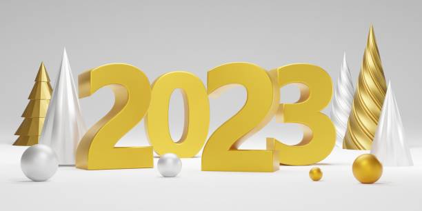 istock 3D rendering. 3D Gold Number New Year 2023 on white background. 1451343293