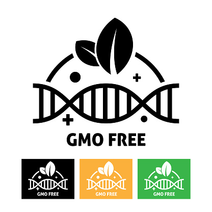 GMO Free icon logo. Non gmo food label symbol. Organic stamp design healthy food sticker vector stock illustration