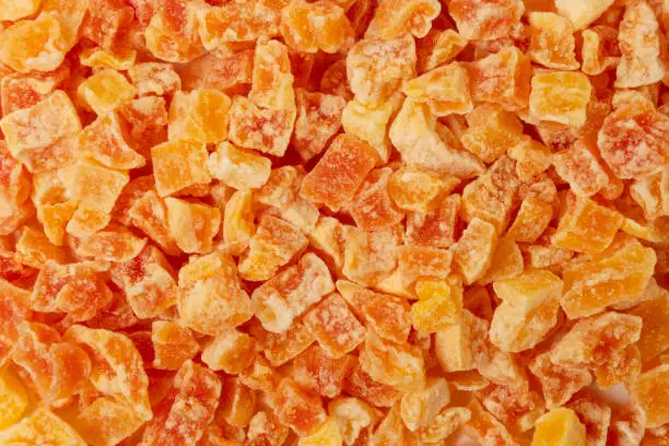 Photo of diced candied papaya background. food ingredient.