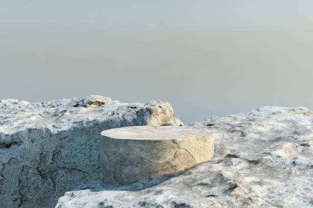 istock Abstact 3d render and Natural podium background, Stone podium on the mountain blackdrop clear sky for product display advertising cosmetic beauty products, skincare or etc 1451347077