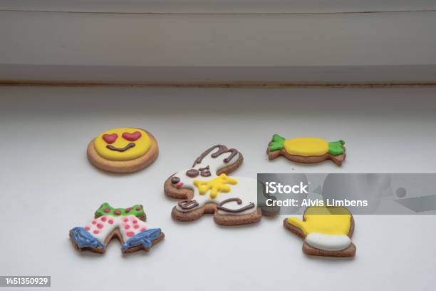 Colorful Gingerbread Cookies On A White Matte Surface Stock Photo - Download Image Now
