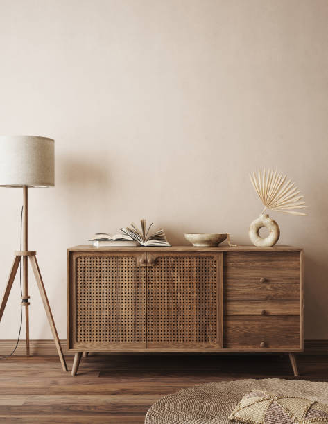 istock Scandi-Boho living room interior, wall mockup 1451352925