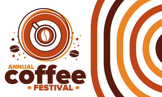 Coffee Festival. For coffee lovers. An event for professionals in the coffee industry. Cafes, restaurants and coffee roasters. Trainings and master classes for baristas from staff schools. Coffee art. Flat design. Creative Illustration. Vector poster