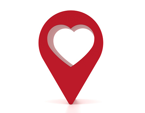 Navigation Pin With Heart Shape icon On White Background. Searching Concept.