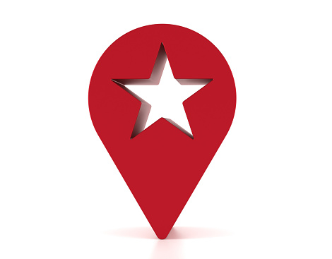 Navigation Pin With Star Shape On White Background. Searching Concept.
