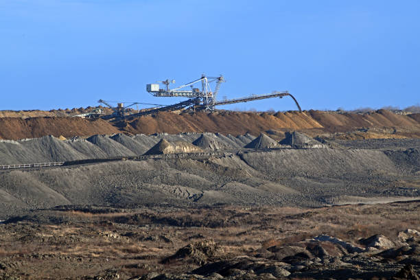 View of slag heaps of iron ore quarry. Mining industry