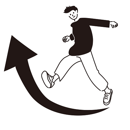 Line drawing of a man running with an arrow