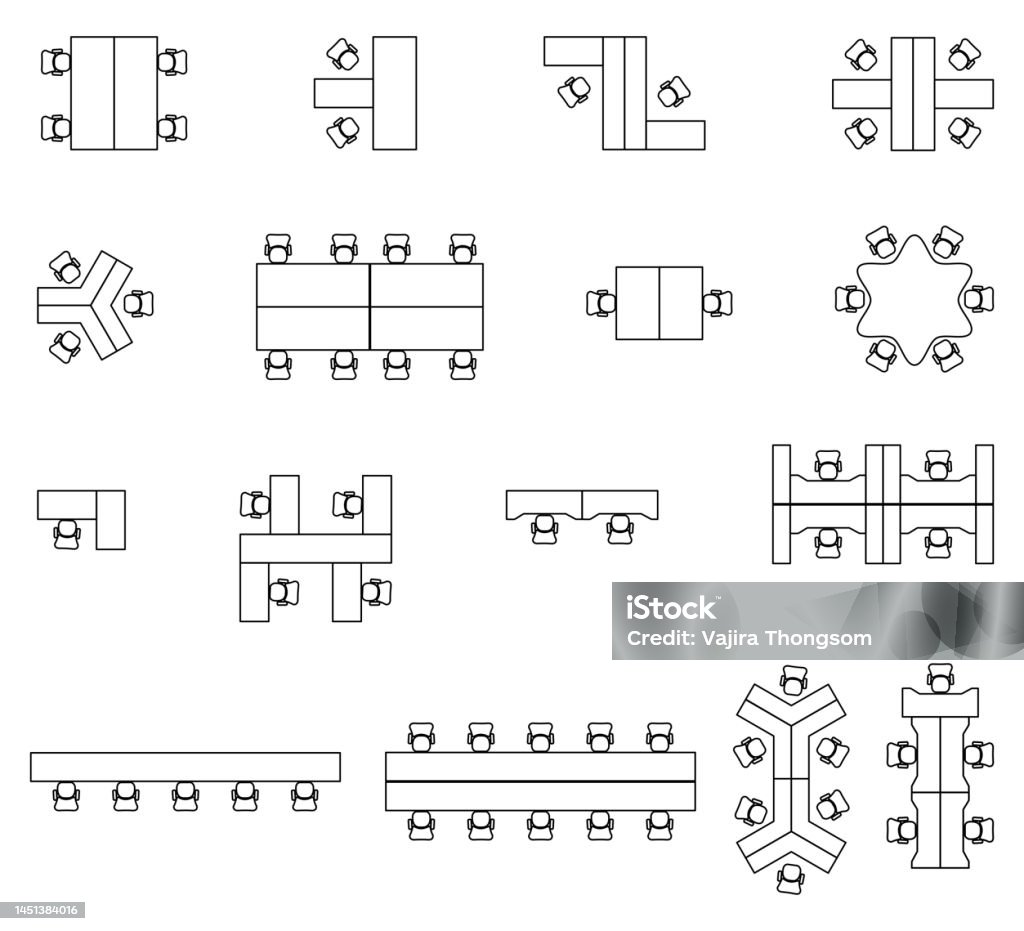 Office Desk And Table Layout Conference Modern Style Vector ...
