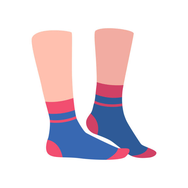 illustrazioni stock, clip art, cartoni animati e icone di tendenza di coppia di piedi maschili in calze blu - vector illustration and painting backgrounds sock