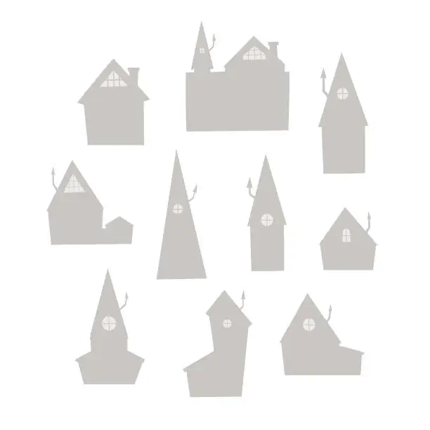 Vector illustration of Simple rural house silhoutte. Vector set of villas shape.