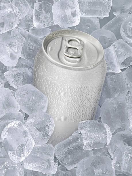 can of cold beverage, ice cubea of juicy. summer refreshing drink - drink sport cola can imagens e fotografias de stock