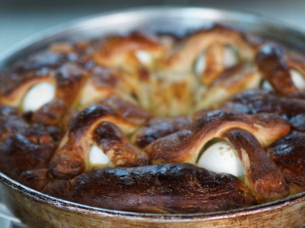 Neapolitan Stuffed Easter Bread Casatiello close up