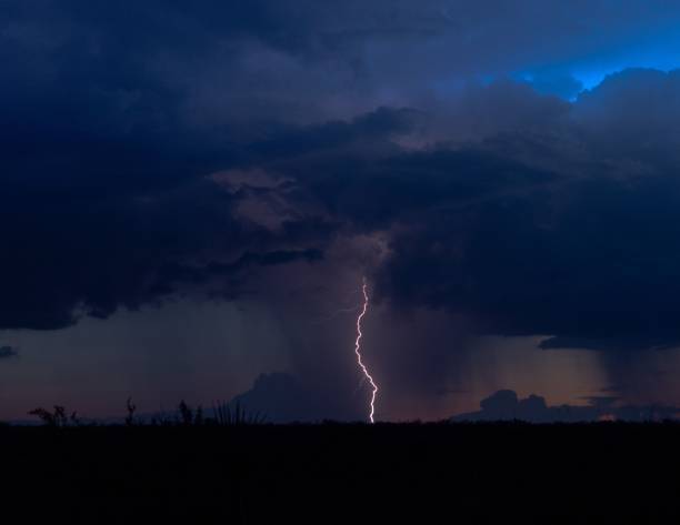 istock Solitary lightening bolt at night 1451400750