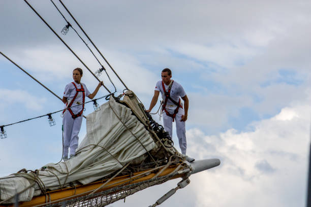 Old sailing ship at the river IJssel during the 2024 Sail Kampen event in the Hanseatic league city of Kampen in Overijssel, The Netherlands.