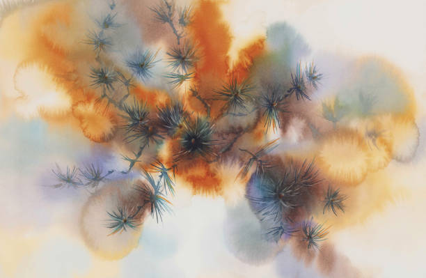 Pine tree branches in color background watercolor Pine tree branches in color background watercolor. Christmas illustration thorn wreath stock illustrations