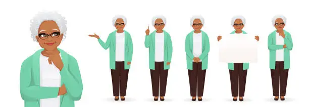 Vector illustration of Woman old set