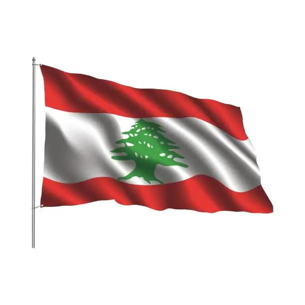 Vector illustration of flying country flag on the pole LEBANON